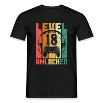 18. Geburtstag Gamer Zocker Level 18 Unlocked - Männer T-Shirt - Schwarz - Vorne - AI Model Male 178 light (178cm)