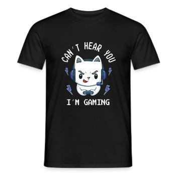 Can't Hear You I'm Gaming Katze Kawaii - Männer T-Shirt - Schwarz - Vorne - AI Model Male 178 light (178cm)