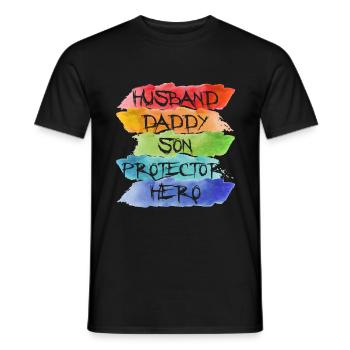 Husband Daddy Son Protector Hero - Men's T-Shirt - black - Front - AI Model Male 178 light (178cm)