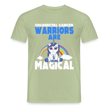 Colon Cancer Awareness Blue Ribbon Unicorn - Men's T-Shirt - sage - Front - AI Model Male 178 light (178cm)