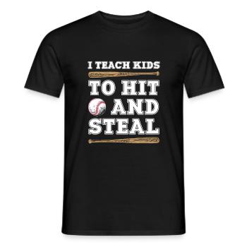 I Teach Kida To Hit And Steal Baseball Coach - Men's T-Shirt - black - Front - AI Model Male 178 light (178cm)