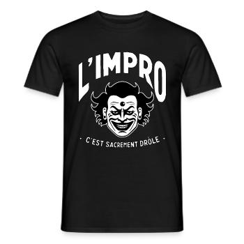 L'impro c'est sacrement drôle, theatre d'impro - T-shirt homme - noir - Devant - AI Model Male 178 light (178cm)
