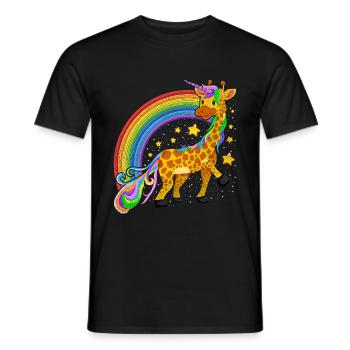 Fantasy Fairy Tale Animal Rainbow Giraffe Unicorn - Men's T-Shirt - black - Front - AI Model Male 178 light (178cm)