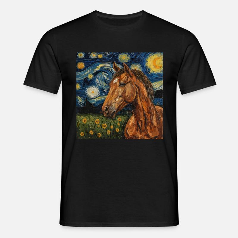 Pferd Van Gogh - Männer T-Shirt - Schwarz