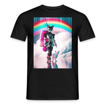 Cyborg Katzen Sci-fi Geisha Geschenkidee - Männer T-Shirt - Schwarz - Vorne - AI Model Male 178 light (178cm)