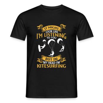 Kiteboarding Kitesurfer - But in my head I'm - Men's T-Shirt - black - Front - AI Model Male 178 light (178cm)