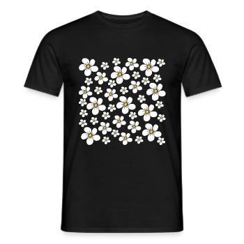 fleurs blanches, fleurs en fleurs, motif floral - T-shirt homme - noir - Devant - AI Model Male 178 light (178cm)