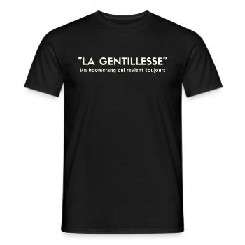 "Freundlichkeit, ein Bumerang, der immer wiederkommt" - Männer T-Shirt - Schwarz - Vorne - AI Model Male 178 light (178cm)