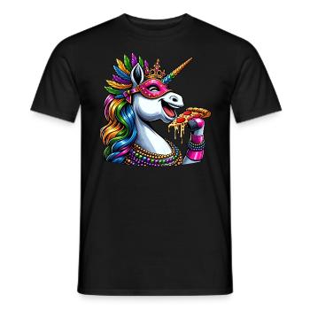 Mardi Gras Unicorn Pizza Elegance - Men's T-Shirt - black - Front - AI Model Male 178 light (178cm)