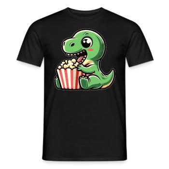 Dino with popcorn, carnival in the cinema - Men's T-Shirt - black - Front - AI Model Male 178 light (178cm)