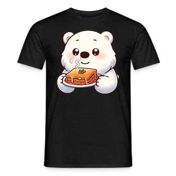 Polar bear enjoys Italian lasagna - Men's T-Shirt - black - Front - AI Model Male 178 light (178cm)