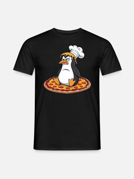 Süßer Pinguin Koch Pizza Cartoon Tollpatsch - Männer T-Shirt - Schwarz