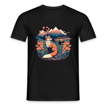 Fox Japan Cherry Blossom Flower Japanese Retro - Men's T-Shirt - black - Front - AI Model Male 178 light (178cm)