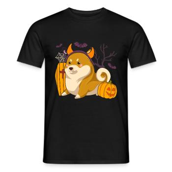 Halloween Bat Pumpkin Dogs Devil Shiba Inu - Men's T-Shirt - black - Front - AI Model Male 178 light (178cm)
