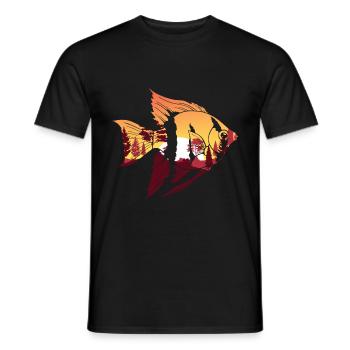 Forest Trees Fishing Gift Sunset Fish - Men's T-Shirt - black - Front - AI Model Male 178 light (178cm)