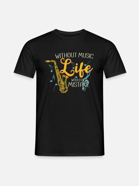 Saxophon verspielt mit Zitat - Männer T-Shirt - Schwarz