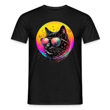 Cat Cats Mom Neon Sunglasses 80's Disco - Men's T-Shirt - black - Front - AI Model Male 178 light (178cm)