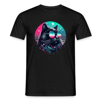 Chat chats néon Cool noir 80 ' s chat maman Fun - T-shirt homme - noir - Devant - AI Model Male 178 light (178cm)