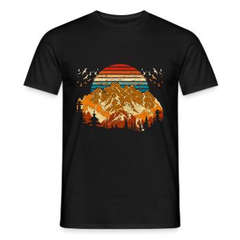 Forest Mountains Gift Retro Sunset Nature - Men's T-Shirt - black - Front - AI Model Male 178 light (178cm)