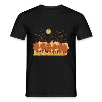 Autumn Landscape Forest Trees Full Moon Nature - Men's T-Shirt - black - Front - AI Model Male 178 light (178cm)