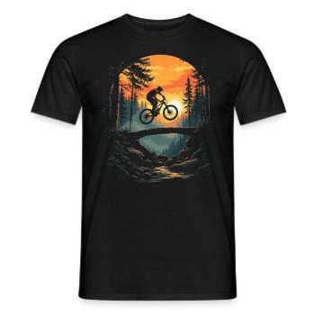 Trail mountain bikers in the forest - Men's T-Shirt - black - Front - AI Model Male 178 light (178cm)