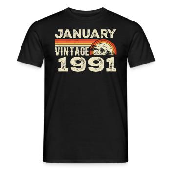 January 1991 Vintage Birthday 1991, Born in 1991 - Men's T-Shirt - black - Front - AI Model Male 178 light (178cm)