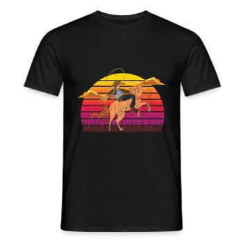 Retro Texas Rodeo Gift Sunset Cowboy - Men's T-Shirt - black - Front - AI Model Male 178 light (178cm)