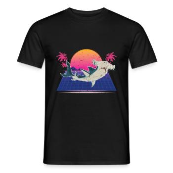 Shark Gift Retro 90s Vaporwave Hammerhead Shark - Men's T-Shirt - black - Front - AI Model Male 178 light (178cm)