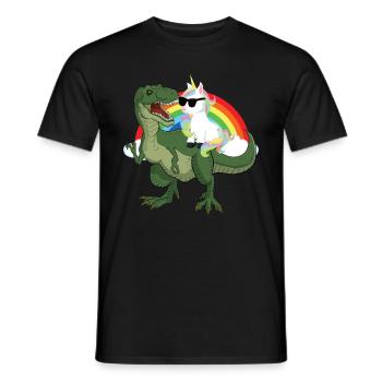 Einhorn reitet auf Dinosaurier Regenbogen - Men's T-Shirt - black - Front - AI Model Male 178 light (178cm)