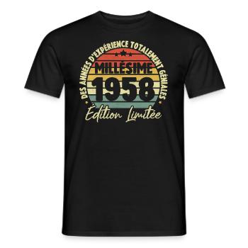 Cadeau D'anniversaire Millésime Fabriqué en 1958 - T-shirt homme - noir - Devant - AI Model Male 178 light (178cm)