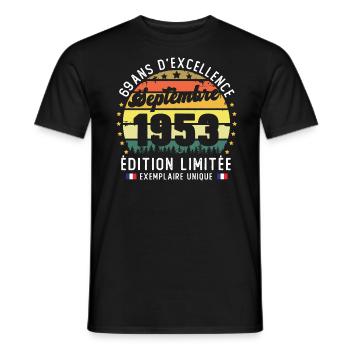 69 Ans Anniversaire Vintage Né en Septembre 1953 - T-shirt homme - noir - Devant - AI Model Male 178 light (178cm)
