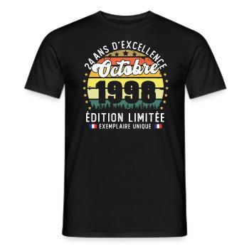 24 Ans Anniversaire Vintage Né en Octobre 1998 - T-shirt homme - noir - Devant - AI Model Male 178 light (178cm)
