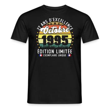 27 Ans Anniversaire Vintage Né en Octobre 1995 - T-shirt homme - noir - Devant - AI Model Male 178 light (178cm)