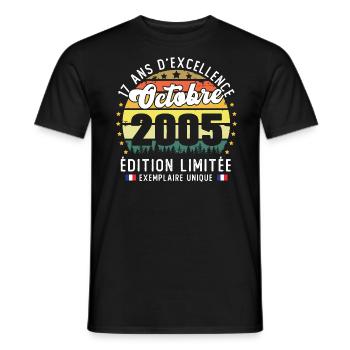 17 Ans Anniversaire Vintage Né en Octobre 2005 - T-shirt homme - noir - Devant - AI Model Male 178 light (178cm)