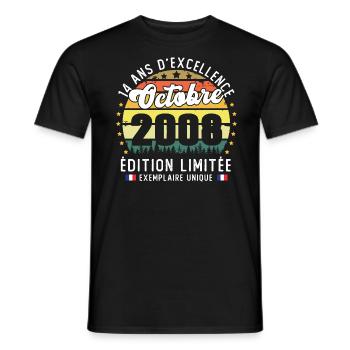 14 Ans Anniversaire Vintage Né en Septembre 2008 - T-shirt homme - noir - Devant - AI Model Male 178 light (178cm)