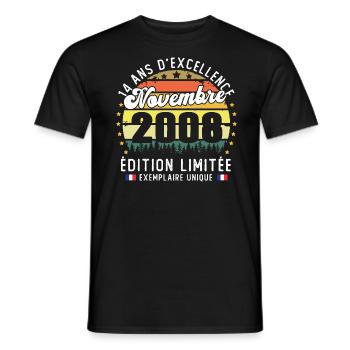 14 Ans Anniversaire Vintage Né en Novembre 2008 - T-shirt homme - noir - Devant - AI Model Male 178 light (178cm)