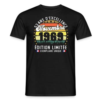 53 Ans Anniversaire Vintage Né en Novembre 1969 - T-shirt homme - noir - Devant - AI Model Male 178 light (178cm)