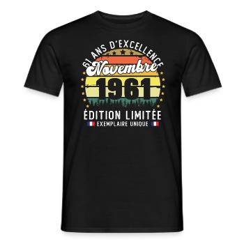 61 Ans Anniversaire Vintage Né en Novembre 1961 - T-shirt homme - noir - Devant - AI Model Male 178 light (178cm)