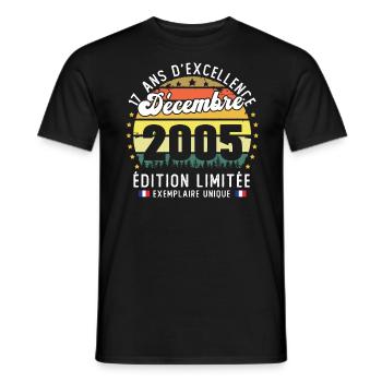 17 Ans Anniversaire Vintage Né en Décembre 2005 - T-shirt homme - noir - Devant - AI Model Male 178 light (178cm)
