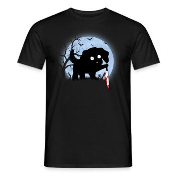 Funny black halloween cute dog with knife moon - Men's T-Shirt - black - Front - AI Model Male 178 light (178cm)