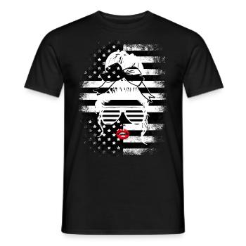 Woman Glasses Red Lips Mouth American Flag - Men's T-Shirt - black - Front - AI Model Male 178 light (178cm)