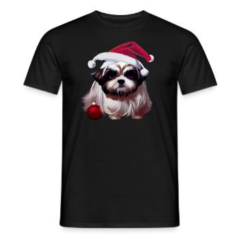 Shih Tzu Noël - T-shirt homme - noir - Devant - AI Model Male 178 light (178cm)
