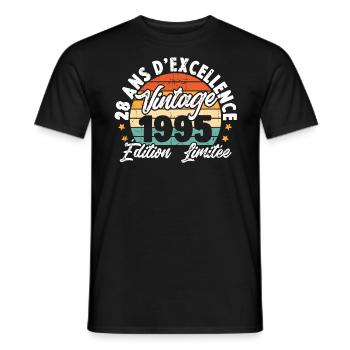 Vintage Cadeau D'anniversaire 28 Ans Vintage 1995 - T-shirt homme - noir - Devant - AI Model Male 178 light (178cm)