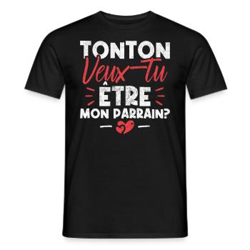 Tonton Veux tu être Mon Parrain? - T-shirt homme - noir - Devant - AI Model Male 178 light (178cm)