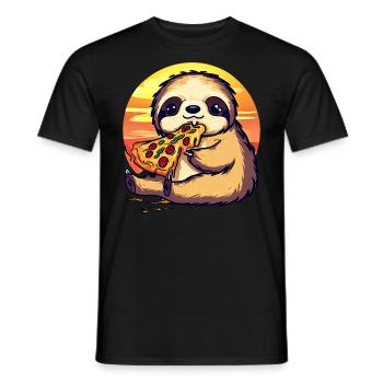 Pizza Faultier im Sonnenuntergang - Männer T-Shirt - Schwarz - Vorne - AI Model Male 178 light (178cm)