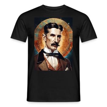 Nikola Tesla t-shirt cosmique chemise scientifique - T-shirt homme - noir - Devant - AI Model Male 178 light (178cm)