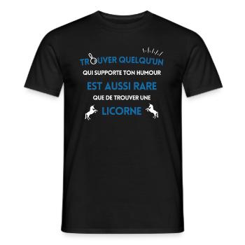 Trouver quelqu'un qui supporte ton humour - T-shirt homme - noir - Devant - AI Model Male 178 light (178cm)