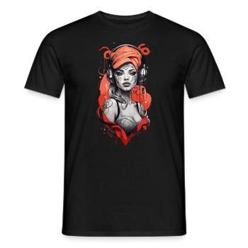 Femme cyberpunk avec des écouteurs - T-shirt homme - noir - Devant - AI Model Male 178 light (178cm)