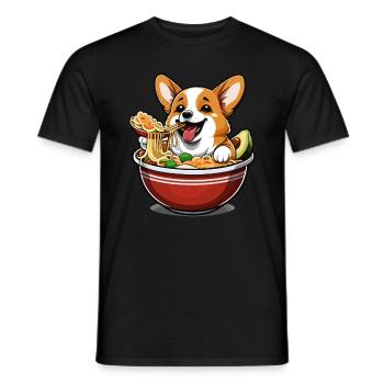 Corgi se baigne dans un bol de ramen - T-shirt homme - noir - Devant - AI Model Male 178 light (178cm)