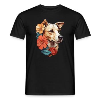 Hund mit bunten Blumen - Männer T-Shirt - Schwarz - Vorne - AI Model Male 178 light (178cm)